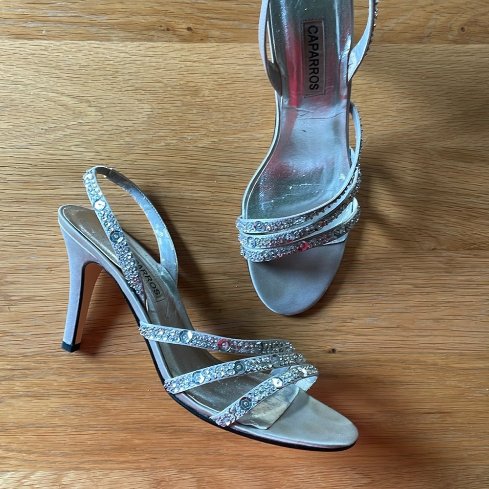 Caparro “Zimba” silver platinum strappy heel